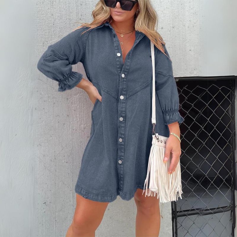 Havana Breeze | Robe en denim à manches bouffantes