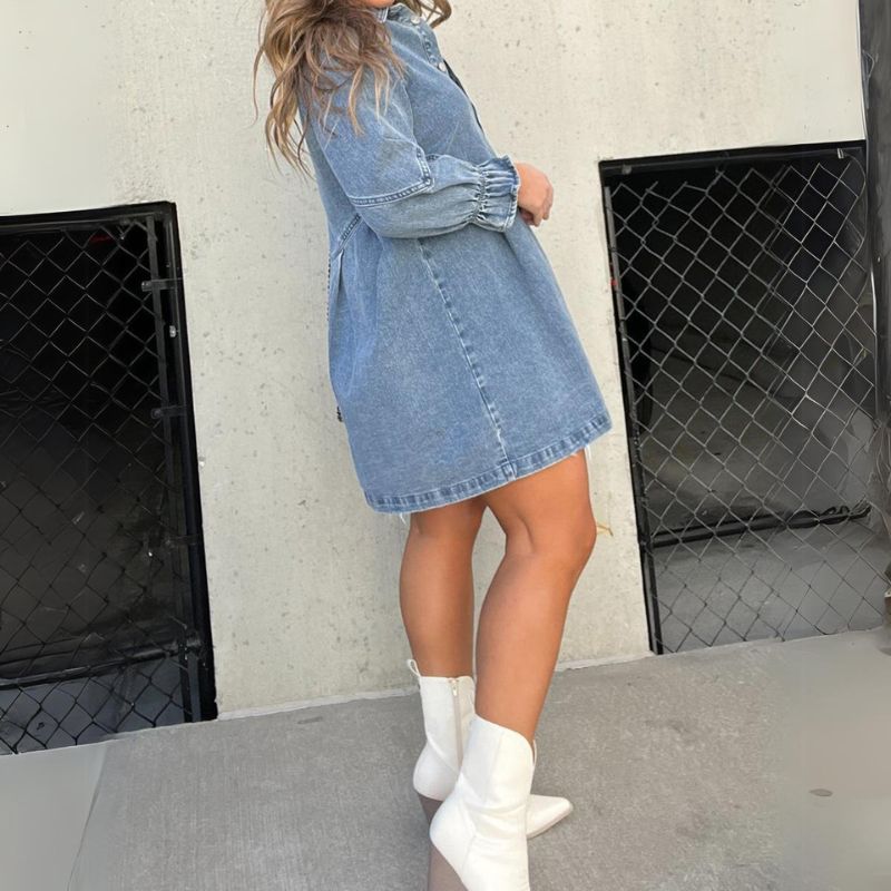 Havana Breeze | Robe en denim à manches bouffantes