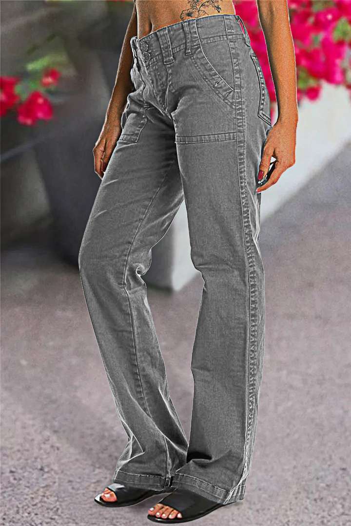 Roch | Pantalon droit à taille mi-haute avec double bouton