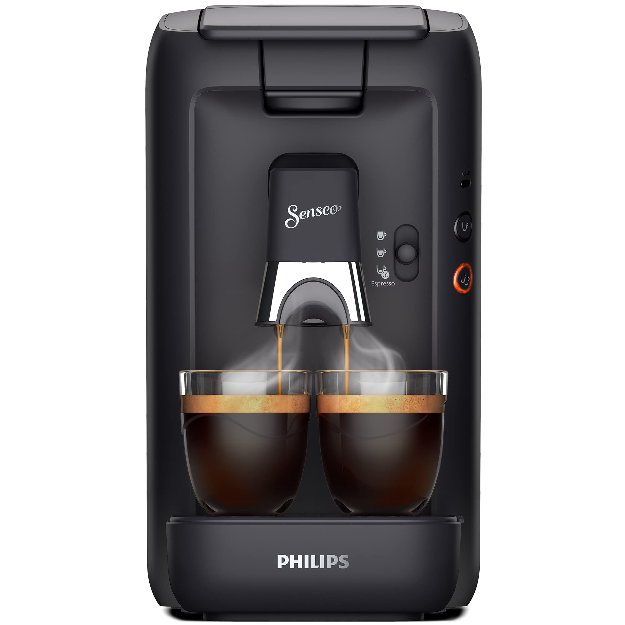 Eluxor Maestro Machine à Café Dosettes avec Réservoir d'Eau de 1,2 Litre, Sélection l'Intensité du et Fonction Mémo, Noir, CSA260/61