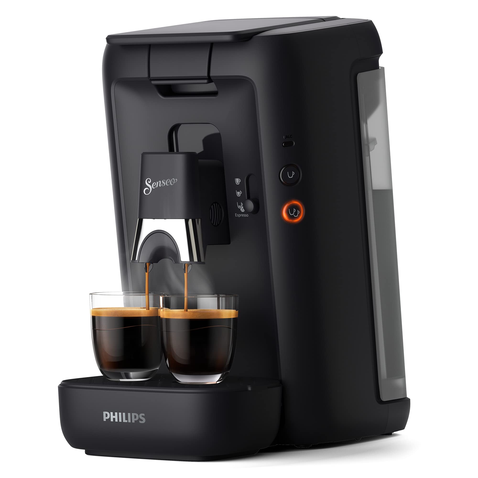Eluxor Maestro Machine à Café Dosettes avec Réservoir d'Eau de 1,2 Litre, Sélection l'Intensité du et Fonction Mémo, Noir, CSA260/61