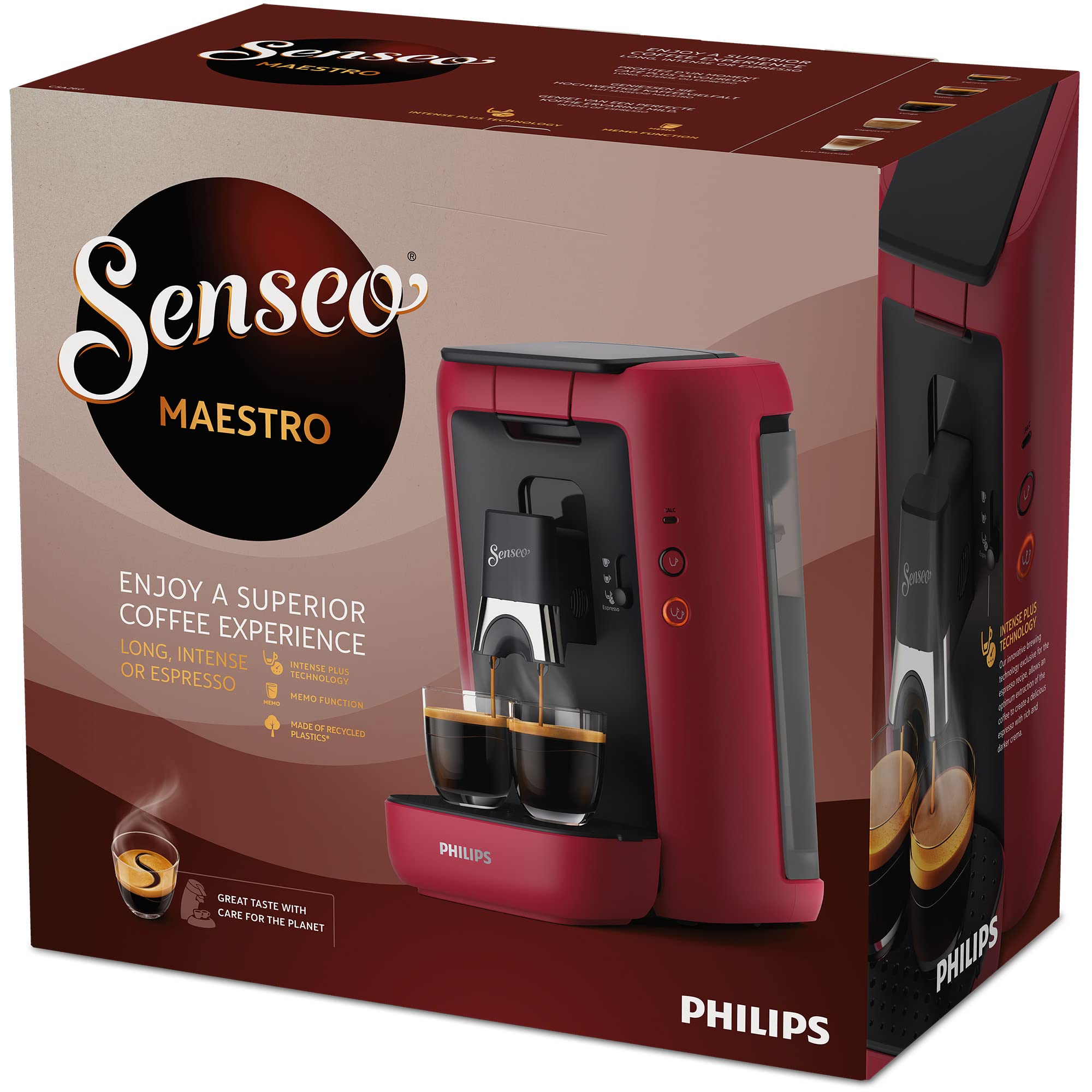 Domestic Appliances Eluxor Maestro Machine à Café Dosettes avec Réservoir d'Eau de 1,2 Litre, Rouge, &nbsp;CSA260/91
