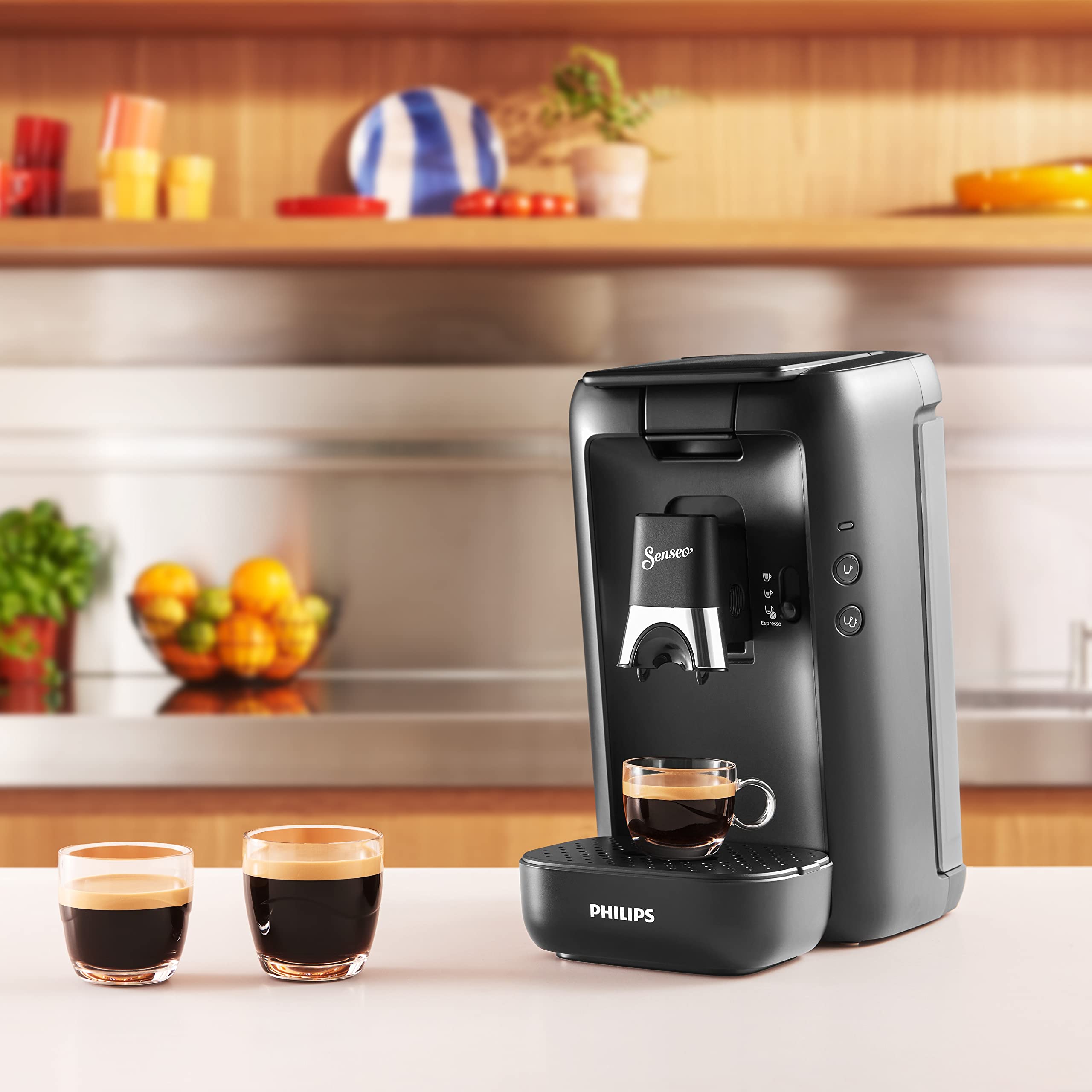 Eluxor Maestro Machine à Café Dosettes avec Réservoir d'Eau de 1,2 Litre, Sélection l'Intensité du et Fonction Mémo, Noir, CSA260/61