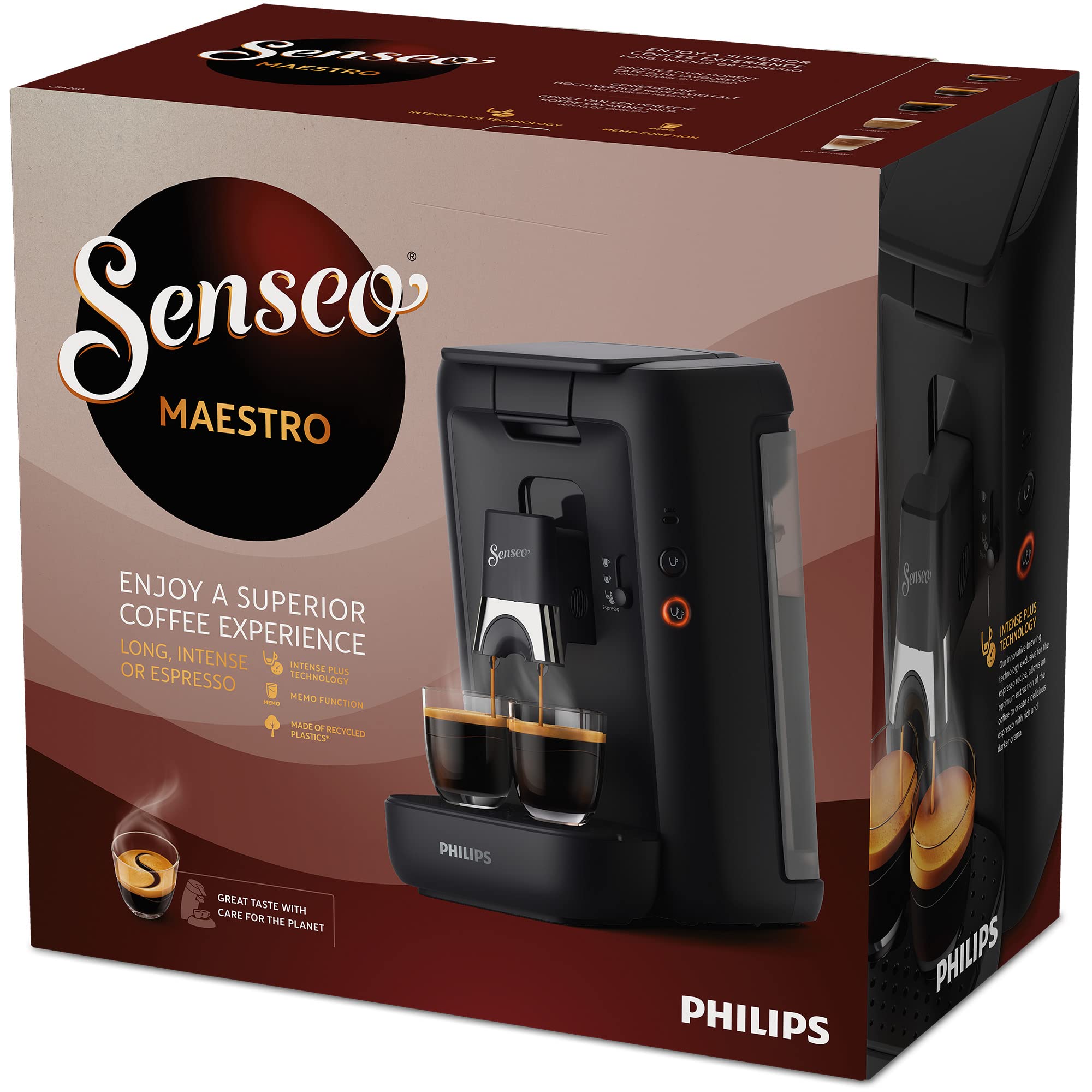 Eluxor Maestro Machine à Café Dosettes avec Réservoir d'Eau de 1,2 Litre, Sélection l'Intensité du et Fonction Mémo, Noir, CSA260/61