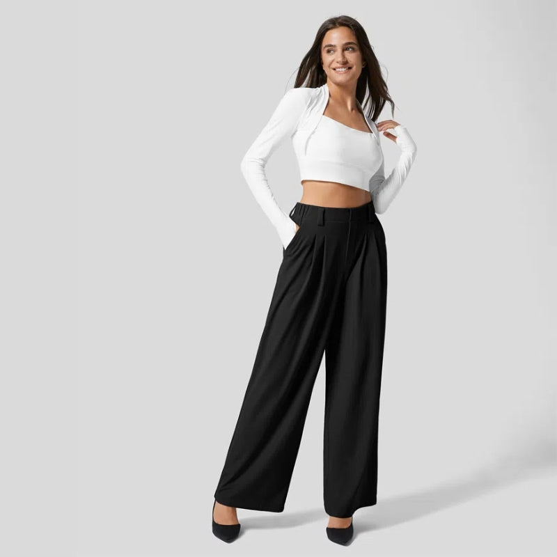 Diane | Pantalon Taille Haute en Tissu Extensible à Motif Gaufré